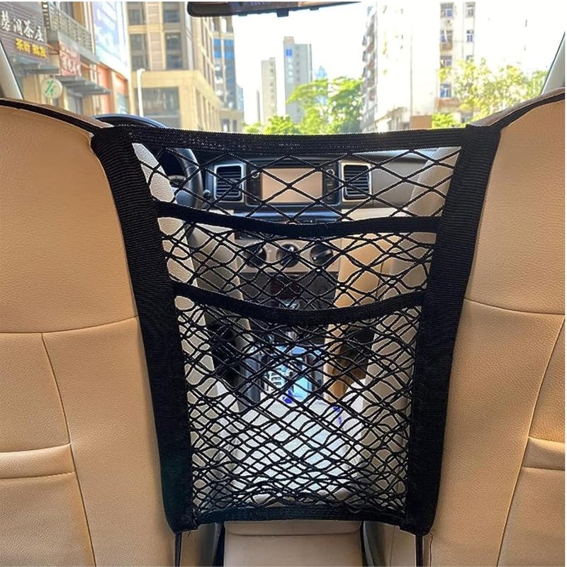 TASMAX car mesh Organizer car mid net Between car Front Seats car Storage Accessories Interior car seat net Holder Barrier of Backseat Pet Kids,Cargo Tissue Purse Holder,Driver Storage Netting Pouch - Image 1