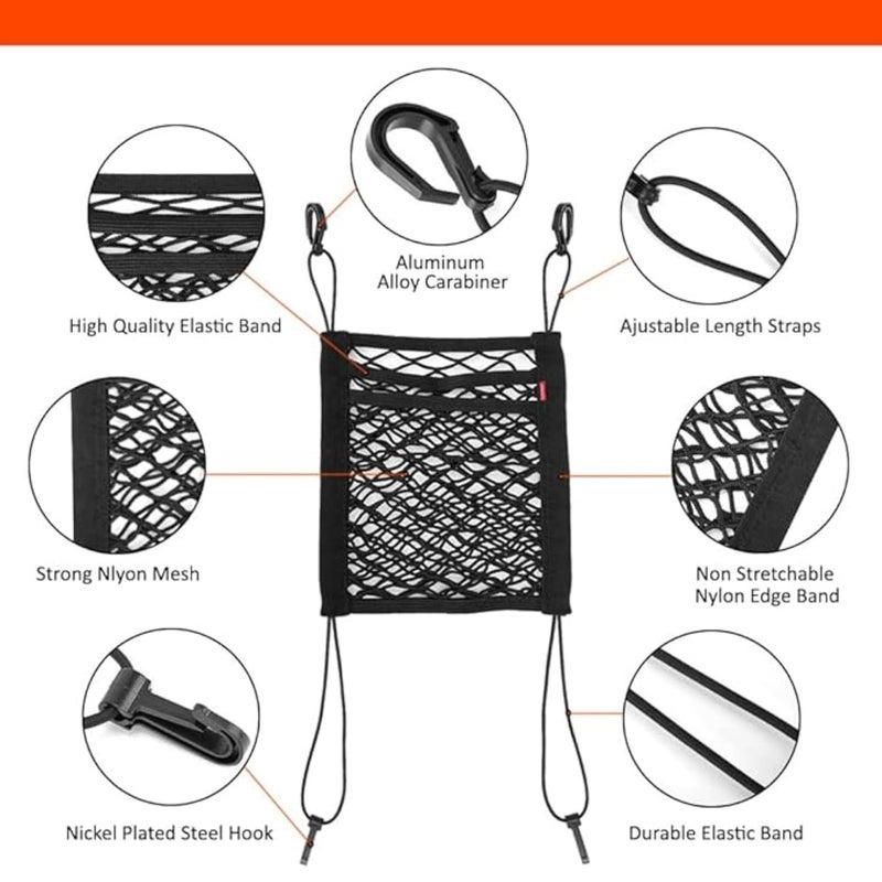 TASMAX car mesh Organizer car mid net Between car Front Seats car Storage Accessories Interior car seat net Holder Barrier of Backseat Pet Kids,Cargo Tissue Purse Holder,Driver Storage Netting Pouch - Image 4