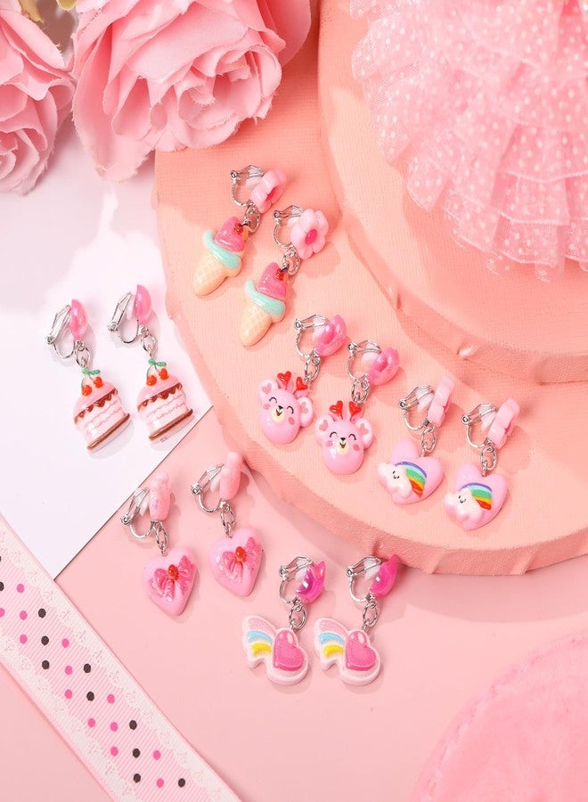 PinkSheep Clip On Earrings for Little Girls, Bling Rainbow Earrings for Kids Party Favor Pink Heart - Image 3