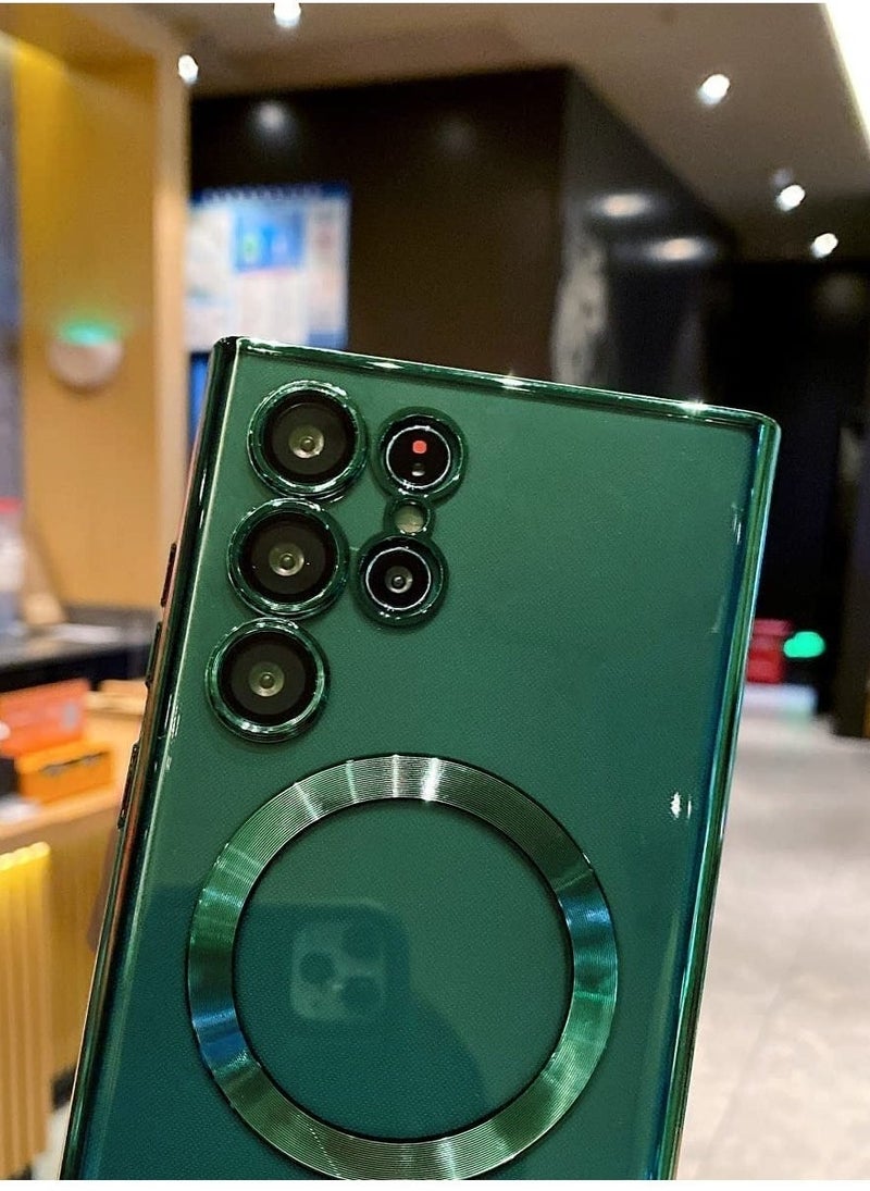 for Samsung Galaxy S23 Ultra Case Magnetic Clear with Camera Lens Protector Full Protection MagSafe Electroplated Silicone Slim Fit Shockproof Protective Case Cover - Green - Image 4