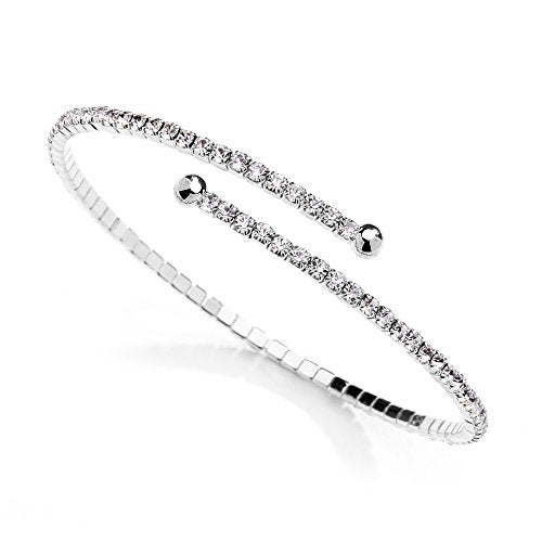 Mariell Crystal Rhinestone Cuff Bangle Bridal Bracelet, 1-Row Fashion Bangle for Wedding, Prom, Bridesmaid, Gift - Image 1