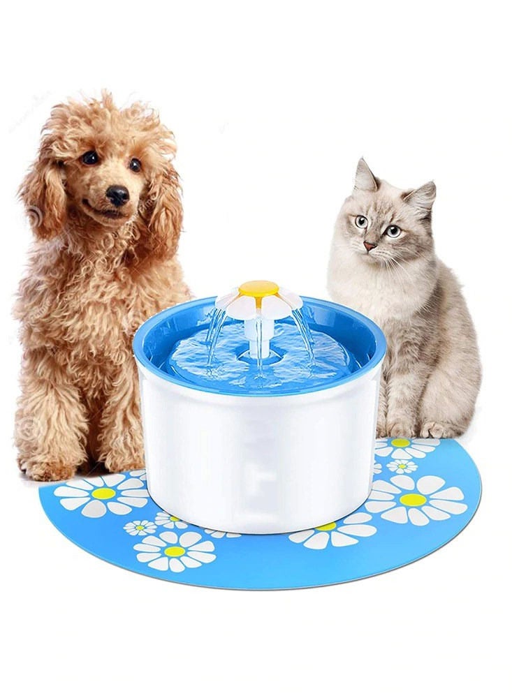 1.6L زهرة نمط التلقائي نافورة مياه كهربائية للحيوانات الأليفة الكلب القط وعاء الشرب مع زاوية مناسبة مع حصيرة حصيرة سيليكون (أزرق) - Image 2