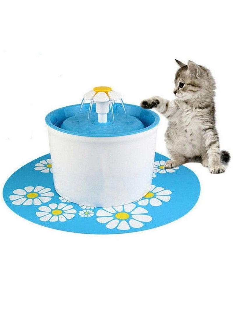 1.6L زهرة نمط التلقائي نافورة مياه كهربائية للحيوانات الأليفة الكلب القط وعاء الشرب مع زاوية مناسبة مع حصيرة حصيرة سيليكون (أزرق) - Image 1