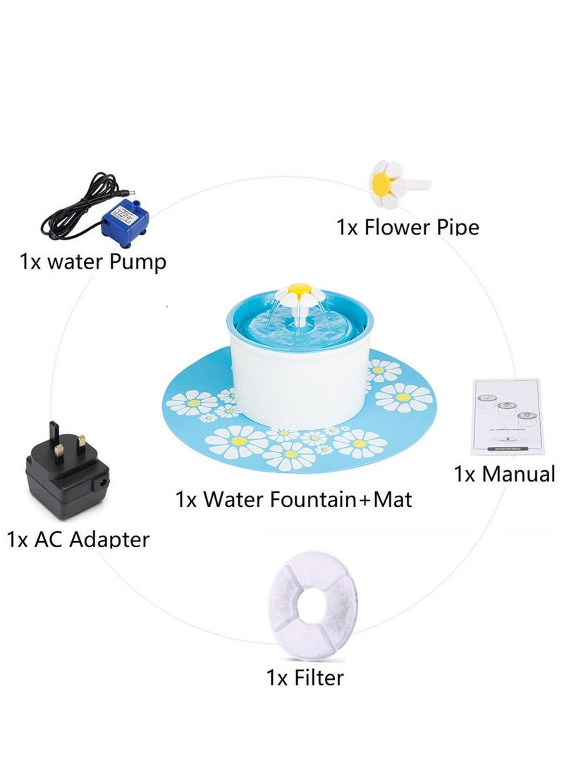 1.6L زهرة نمط التلقائي نافورة مياه كهربائية للحيوانات الأليفة الكلب القط وعاء الشرب مع زاوية مناسبة مع حصيرة حصيرة سيليكون (أزرق) - Image 3