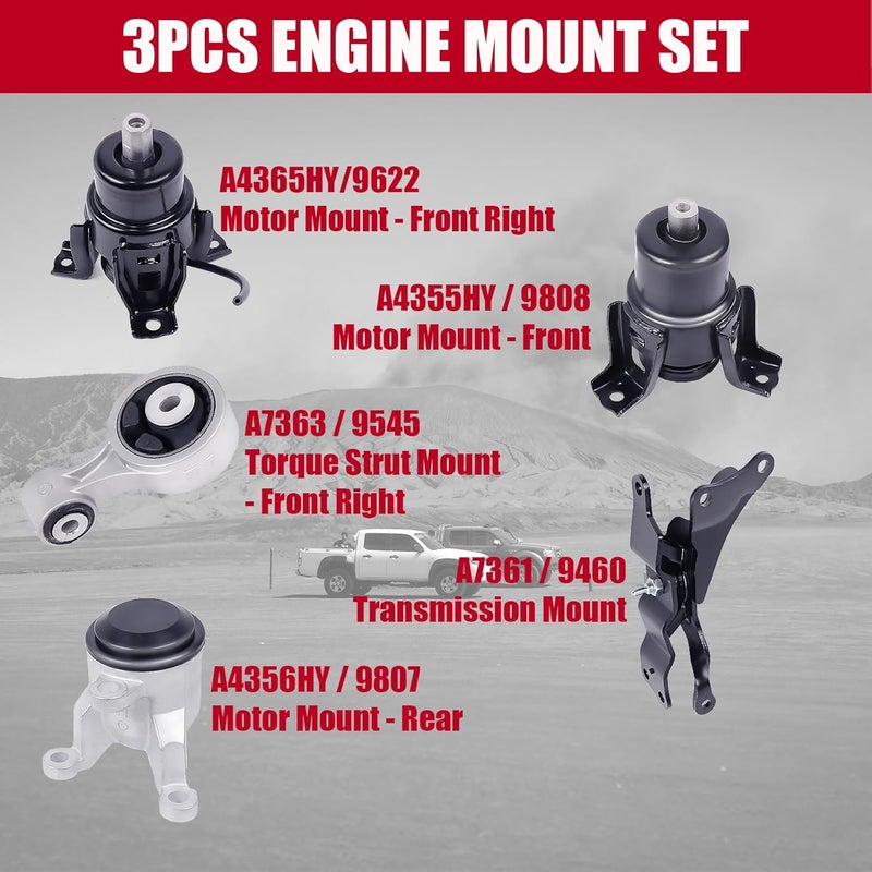 PATEWIN Engine Motor Mount Compatible with Fits for 2007-2012 Nissan Altima 3.5L Automatic CVT Trans & 2009-2014 Nissan Maxima 3.5L A4355HY, A4365HY, A4356HY, A7363, A7361 - Image 4