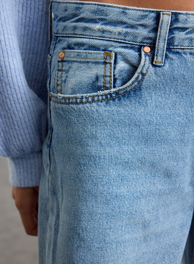trendyol Light Blue Normal Skater Baggy Jeans with Folded Waist Legs TWOSS25JE00001 - Image 5