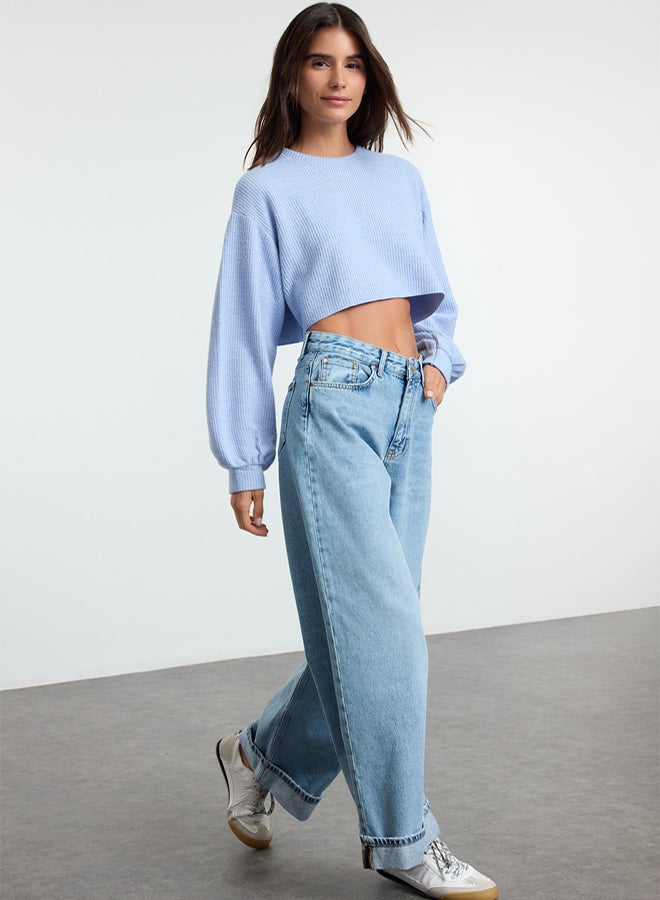 trendyol Light Blue Normal Skater Baggy Jeans with Folded Waist Legs TWOSS25JE00001 - Image 4