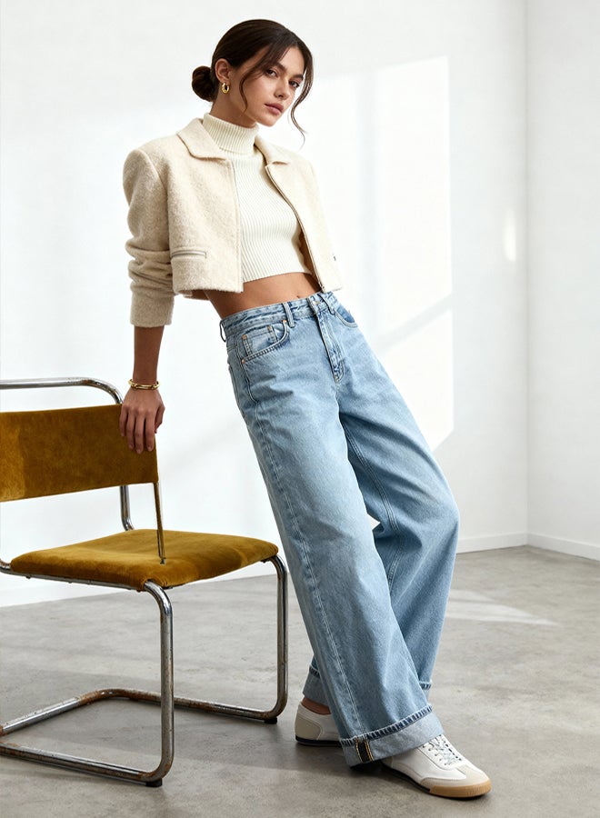 trendyol Light Blue Normal Skater Baggy Jeans with Folded Waist Legs TWOSS25JE00001 - Image 1
