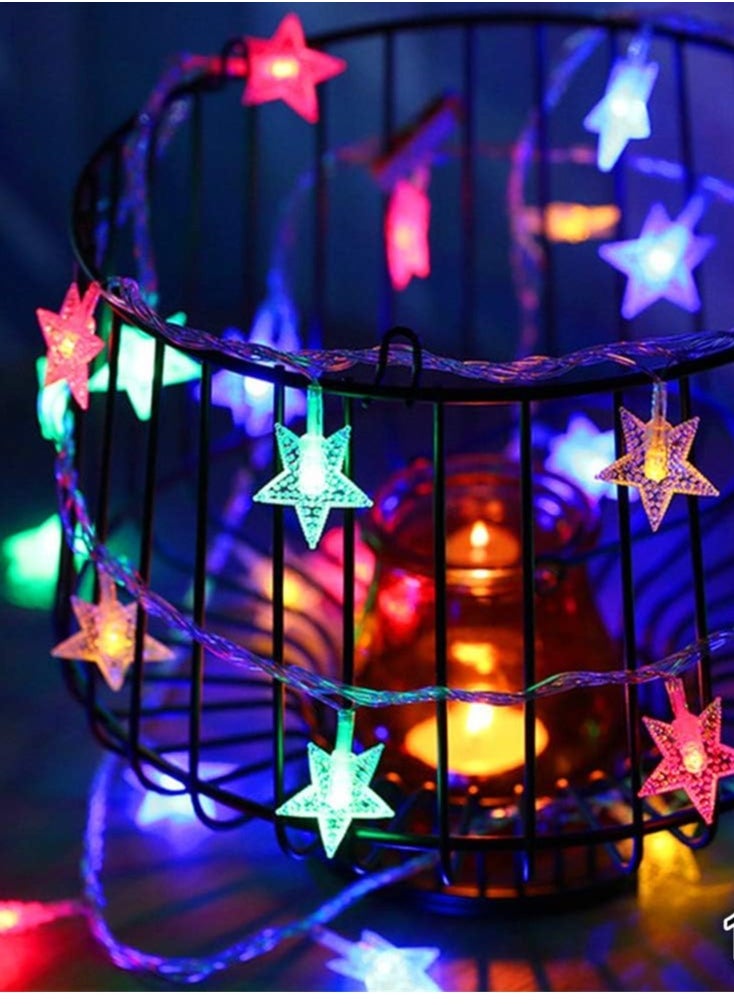 PAMEER 10ft 25 LEDs Multicolor Star Fairy String Lights  AA Battery Powered LED String Lights for Christmas EID Ramadan Diwali Wedding Birthday Party Home Decoration Waterproof with Steady Mode LED Strip  - Image 1