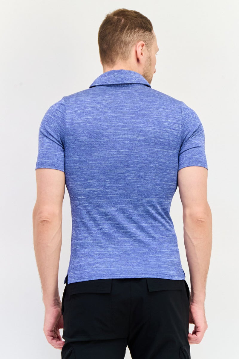 SKECHERS Men Sportswear Fit Short Sleeves Outdoor Polo Shirt, Heather Blue - Image 3