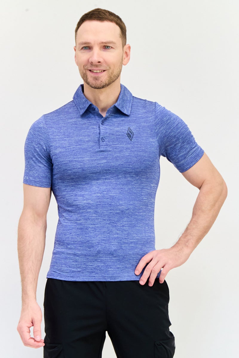 SKECHERS Men Sportswear Fit Short Sleeves Outdoor Polo Shirt, Heather Blue - Image 1