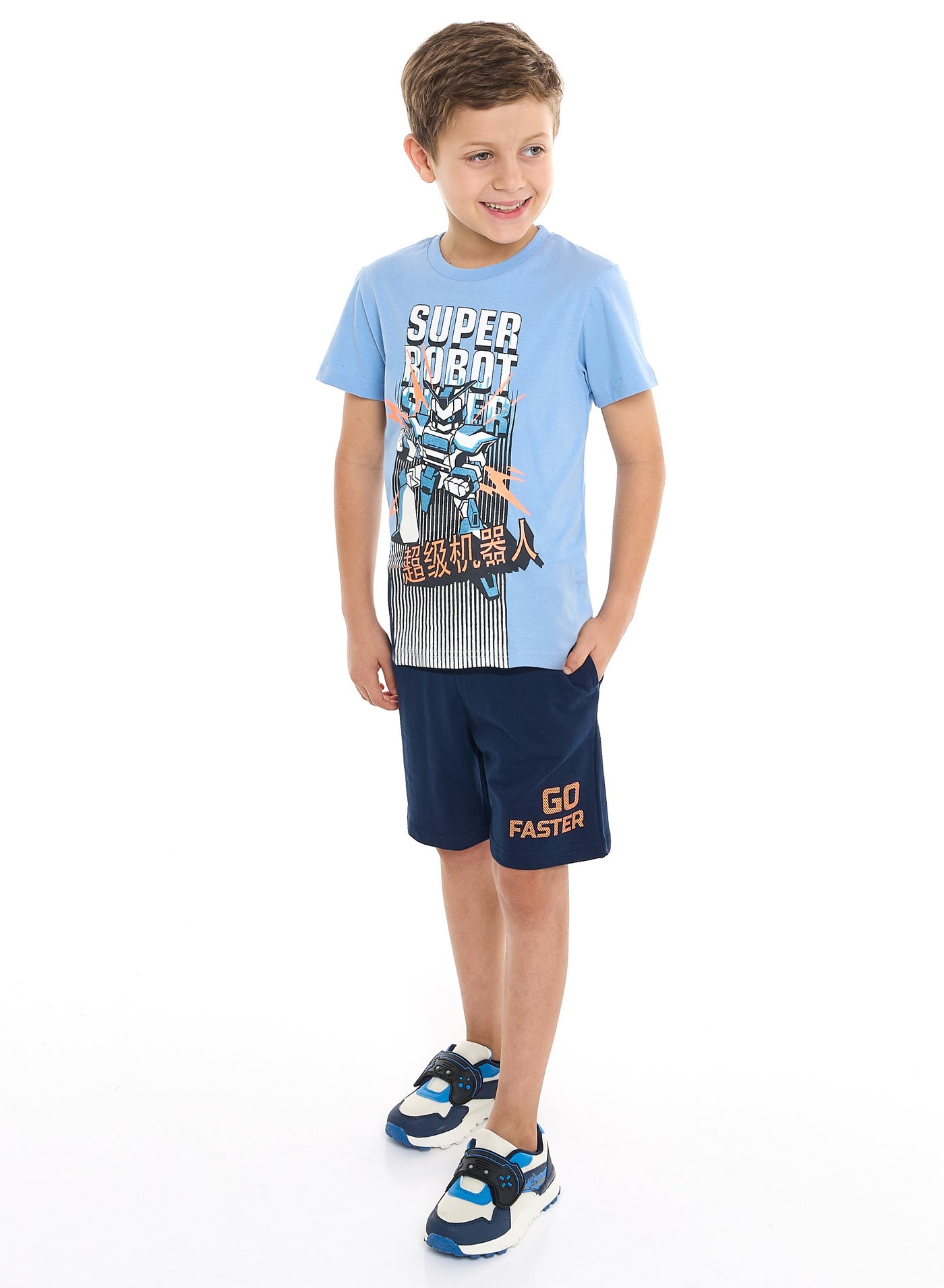 Victor and Jane Boys' 2 Piece Sets with Matching Tshirt And Slogan Print Shorts
