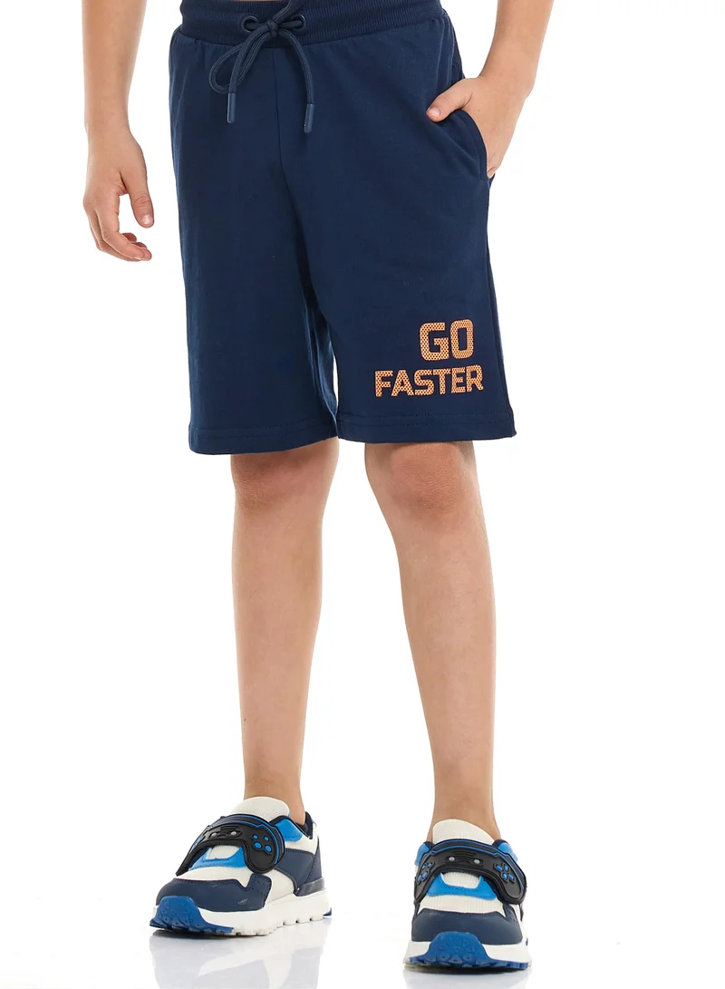 victor and jane Victor and Jane Boys' 2 Piece Sets with Matching Tshirt And Slogan Print Shorts- Blue and Navy
