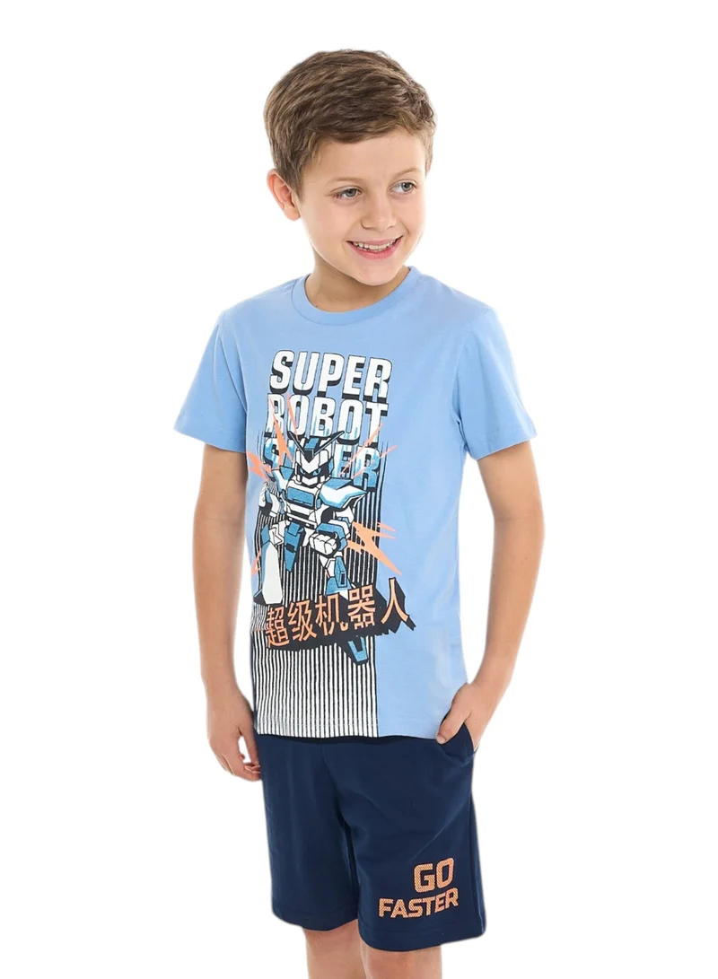 victor and jane Victor and Jane Boys' 2 Piece Sets with Matching Tshirt And Slogan Print Shorts- Blue and Navy