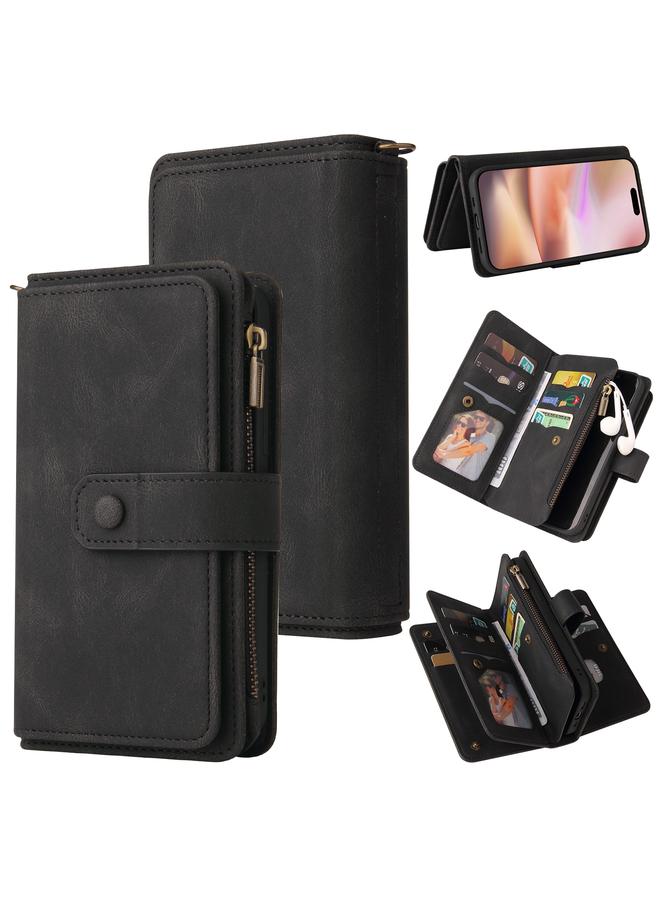 S-TOP Case For iPhone 16 Plus Skin Feel Multi Card Slots Zipper Wallet Leather Phone Case - Image 1