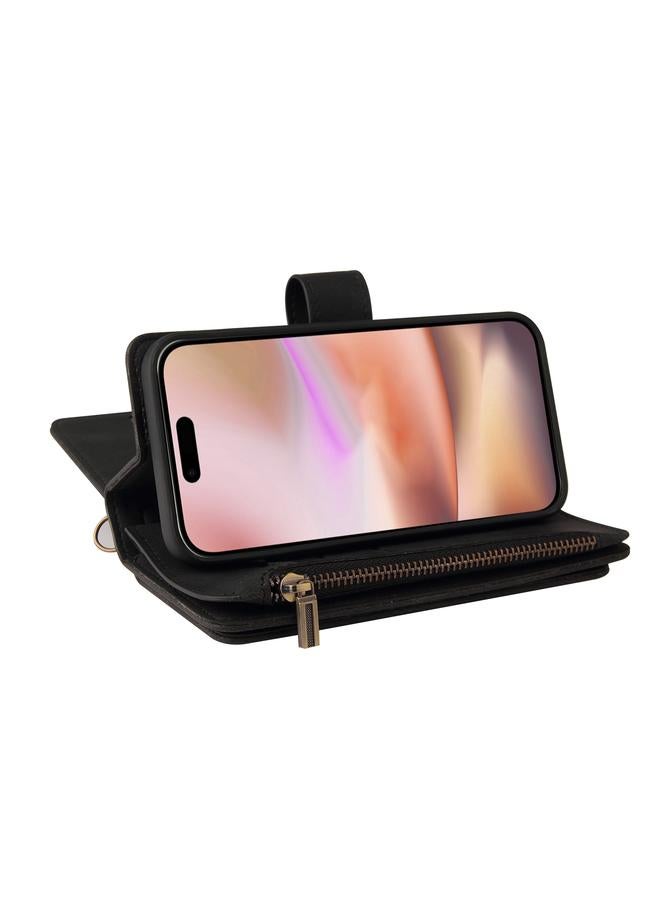 S-TOP Case For iPhone 16 Plus Skin Feel Multi Card Slots Zipper Wallet Leather Phone Case - Image 4