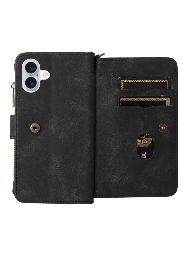 S-TOP Case For iPhone 16 Plus Skin Feel Multi Card Slots Zipper Wallet Leather Phone Case - Image 3