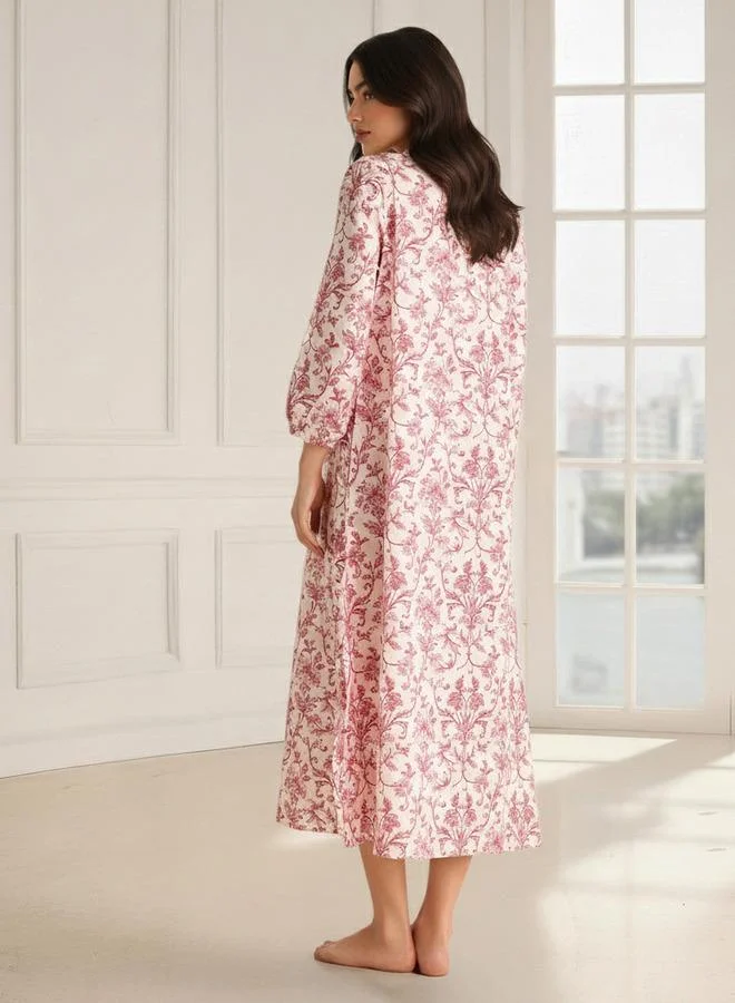 سبلاش فيڤ فستان نوم بأكمام طويلة قطن مطبوع