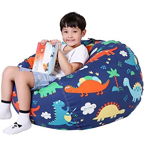 Lukeight Dinosaur Stuffed Animal Storage Bean Bag Chair Cover  Premium Canvas Organizer with YKK Zipper Holds 60 Plush Toys Washable Kids Room Decor No Filling Large