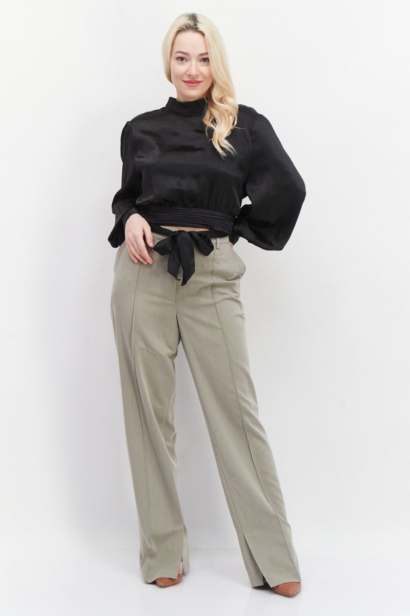 NA-KD Women High Neck Long Sleeves Satin Blouse, Black - Image 2