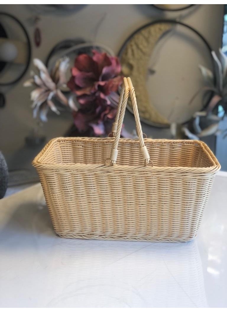 PEROTTI Synthetic Wicker Beige Rectangular Picnic Basket Without Lid 40X28X18CM  - Image 2