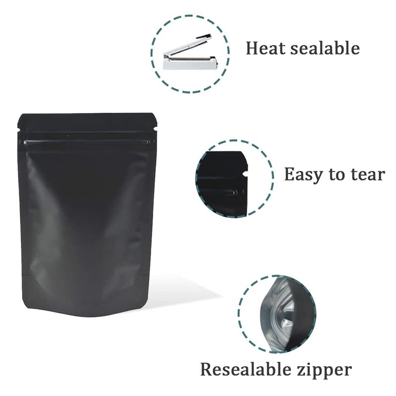 PABCK Stand-Up Resealable Heat Seal Bags 3.55mil Thick Mylar Frosted Black Foil Sealed Bags 50 Pieces 3.35x5.1 inch for Zip Packaging Lock Food Storage Pouch - Image 2