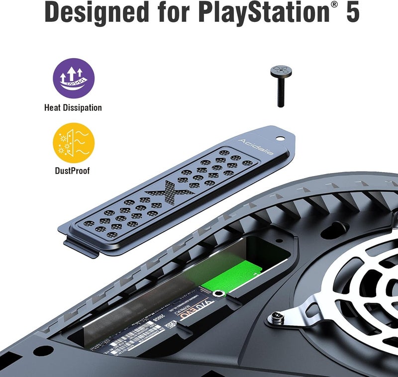 ACIDALIE Metal Cooling and Dust Proof Cover for Playstation 5 M.2 SSD Expansion Slot,Suitable for All PS5 M.2 NVMe SSD Heatsink,New Breathable Hole - Image 3