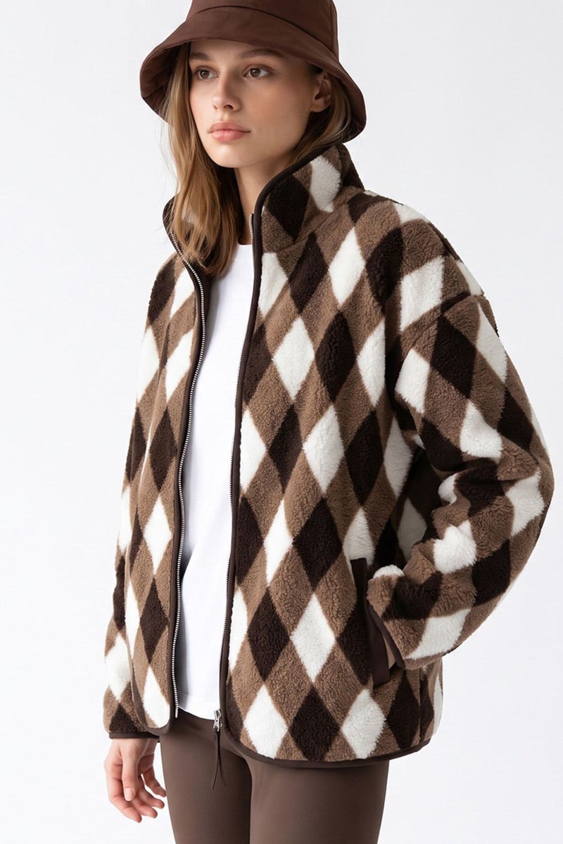 MIXRAY Women's Geometric Zipper Collar Sweatshirt - Image 4