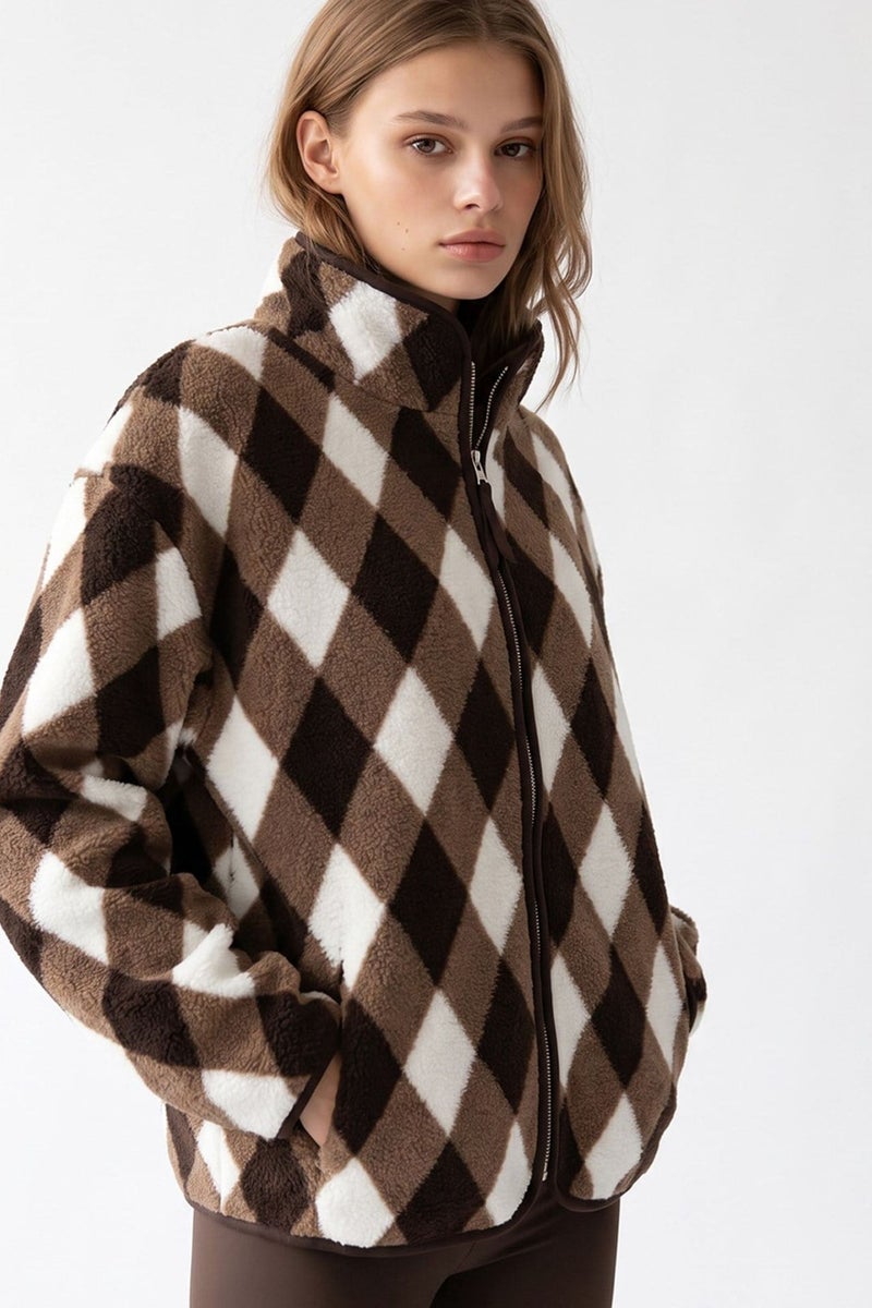 MIXRAY Women's Geometric Zipper Collar Sweatshirt - Image 3