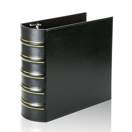 LETVPVOW Vintage Hardback 3 Ring Binder 3 Inch, Professional Leather Binder 3 Ring, Three Ring Binders Fits 8.5 x 11, D Ring Binders for Photo Album, Home, School and Office Supplies- Dark Green - Image 1
