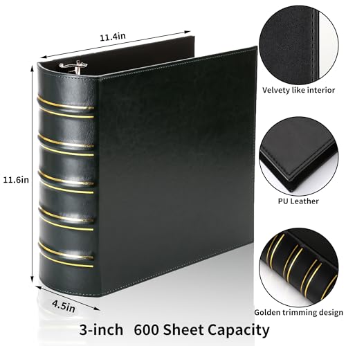 LETVPVOW Vintage Hardback 3 Ring Binder 3 Inch, Professional Leather Binder 3 Ring, Three Ring Binders Fits 8.5 x 11, D Ring Binders for Photo Album, Home, School and Office Supplies- Dark Green - Image 2