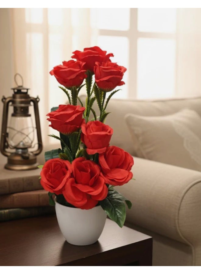 AKDC Artificial Red Rose - Plastic with Pot, Bold and Passionate Blooms for Dramatic Statements, 33 cm,"- Plastic material captures the deep red hue and layered petals of passionate roses. - Image 1