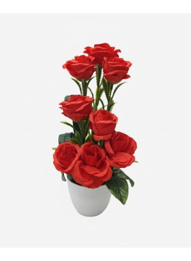 AKDC Artificial Red Rose - Plastic with Pot, Bold and Passionate Blooms for Dramatic Statements, 33 cm,"- Plastic material captures the deep red hue and layered petals of passionate roses. - Image 2