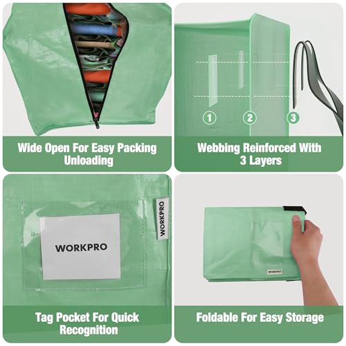 WORKPRO حقيبة نقل كبيرة من WORKPRO 6 عبوات مع سحابات ومقابض حمل وأحزمة ظهر، حقيبة تخزين قوية لتوفير المساحة والتخزين، بديل لصندوق النقل (أخضر) - Image 5