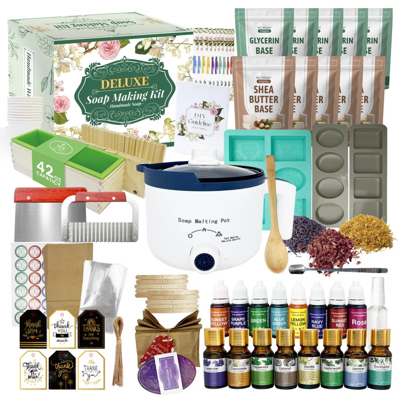 PIUH Deluxe Soap Making Kit for Soap Making, DIY Soaps Making Full Set Kits Includes Soap Melter, 4 lb Soap Base, 8 Essencial Oils, Silicone Loaf Molds & Scraper, Cutters, 8 Dyestuffs for Adults Gift - Image 1