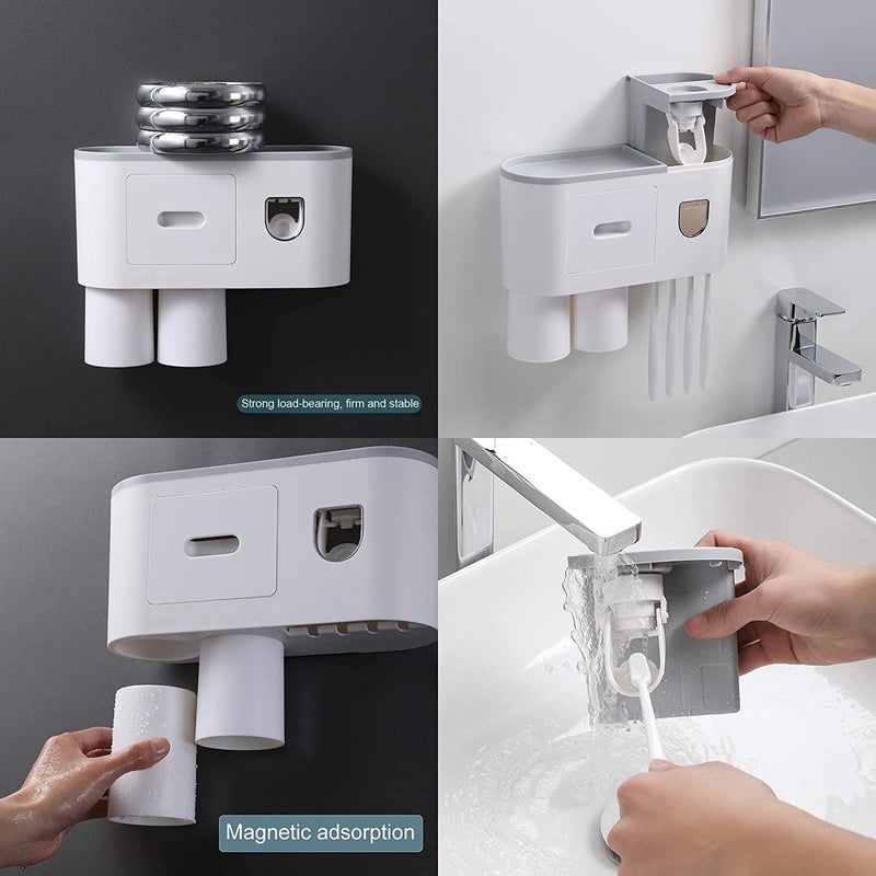 ONPRIX ONPRIX Toothbrush Holder with Automatic Toothpaste Dispenser Multi Space Saving Toothbrush Organizer with 2 Cups4 Brush Slots No Drill Need  - Image 5