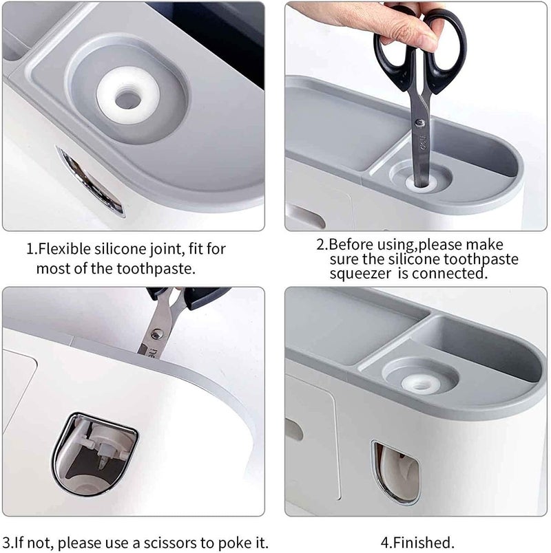 ONPRIX ONPRIX Toothbrush Holder with Automatic Toothpaste Dispenser Multi Space Saving Toothbrush Organizer with 2 Cups4 Brush Slots No Drill Need  - Image 3