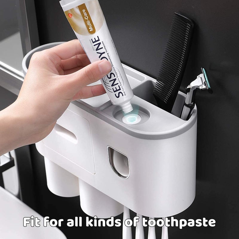 ONPRIX ONPRIX Toothbrush Holder with Automatic Toothpaste Dispenser Multi Space Saving Toothbrush Organizer with 2 Cups4 Brush Slots No Drill Need  - Image 4