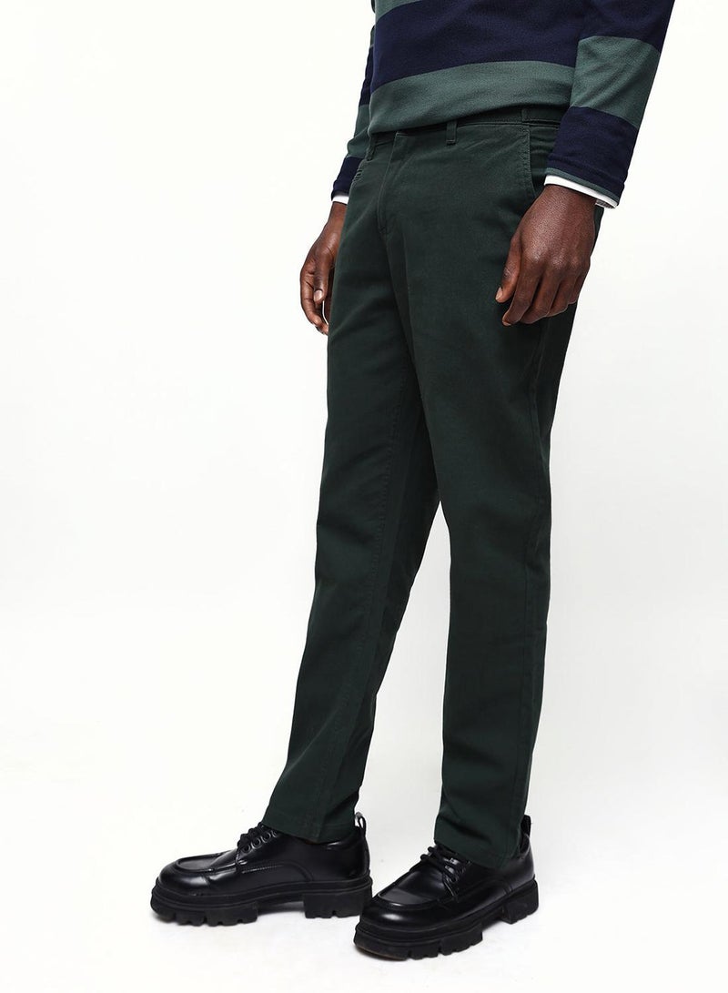 Dennis Lingo Men's Olive Green Cotton Blend Full Chinos Straight Fit Trouser - Image 2