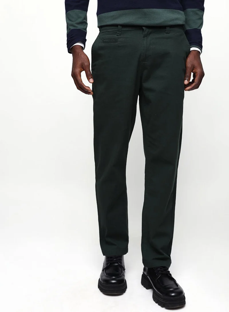 Dennis Lingo  Men's Olive Green Cotton Blend Full Chinos Straight Fit Trouser for Men | Best Price UAE