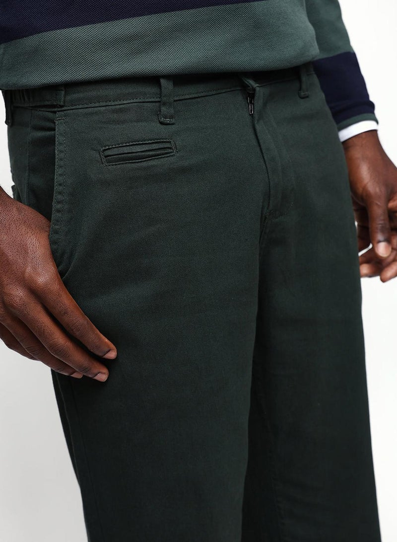 Dennis Lingo Men's Olive Green Cotton Blend Full Chinos Straight Fit Trouser - Image 4