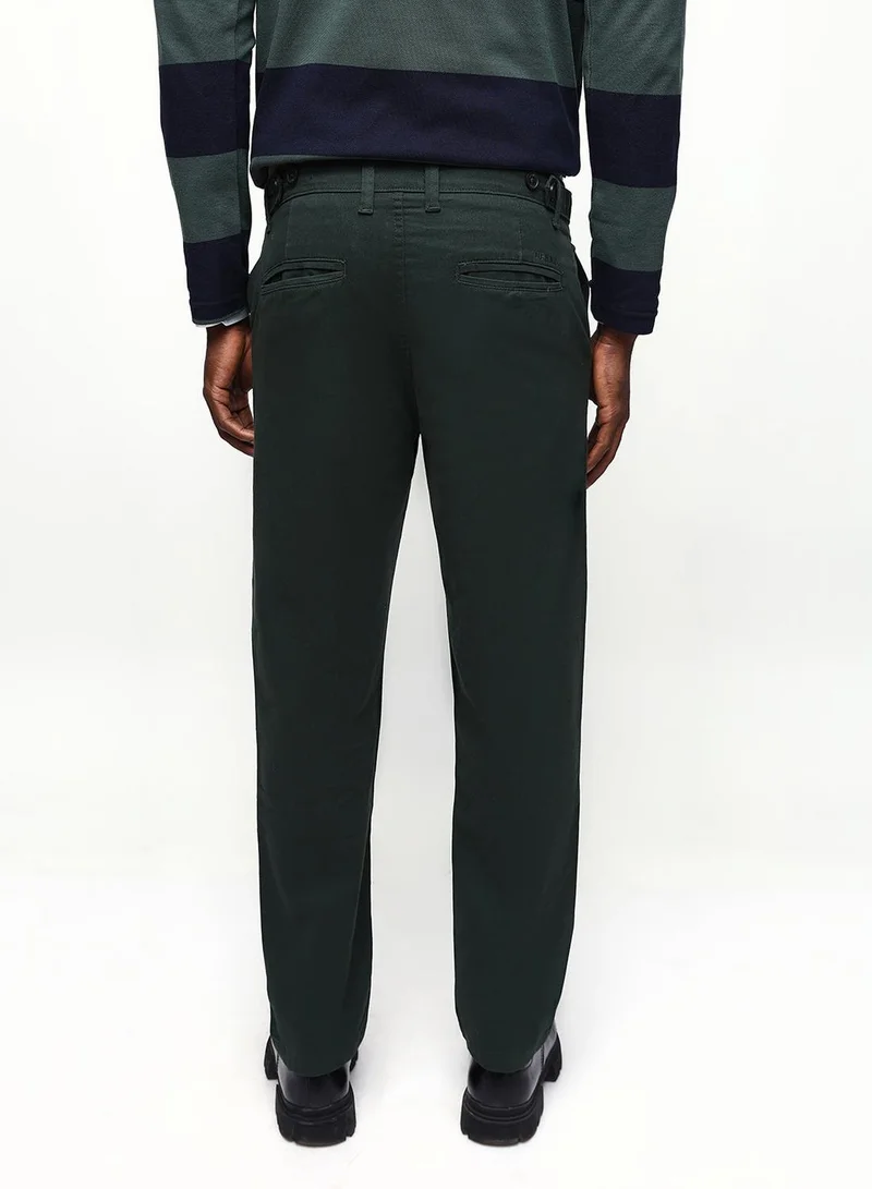 Dennis Lingo  Men's Olive Green Cotton Blend Full Chinos Straight Fit Trouser for Men | Best Price UAE
