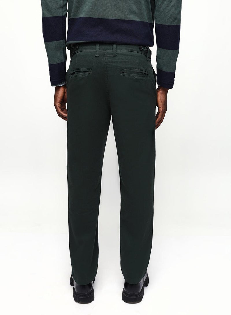 Dennis Lingo Men's Olive Green Cotton Blend Full Chinos Straight Fit Trouser - Image 3