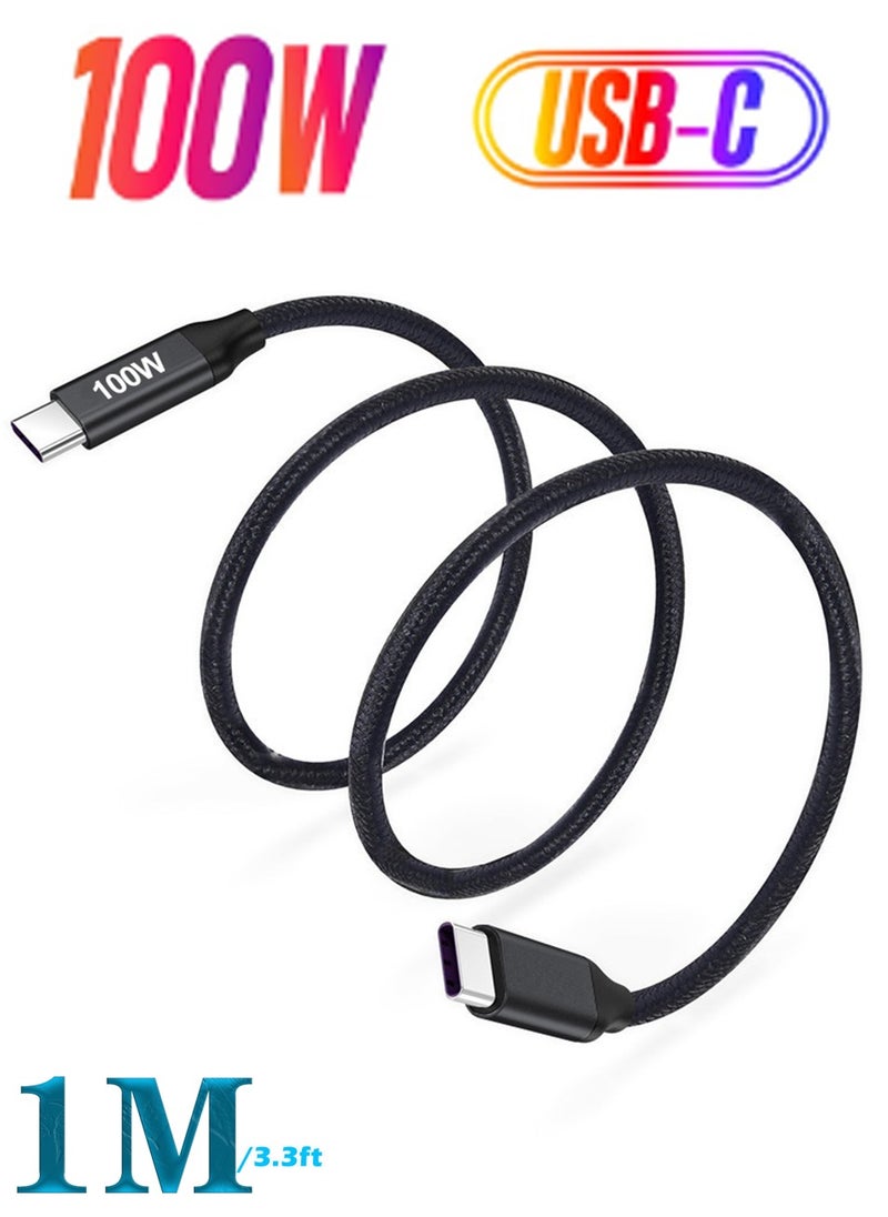 Luttec 100W USB Type C Cable Nylon Braided USB C to USB C 2.0 Cable (C to C) Compatible For iPhone 16 15 Pro Max iPad Pro Air mini 6 MacBook Pro Air Galaxy S24 S23 Ultra Z Fold Xiaomi Honor OPPO OnePlus1M Black  - Image 1