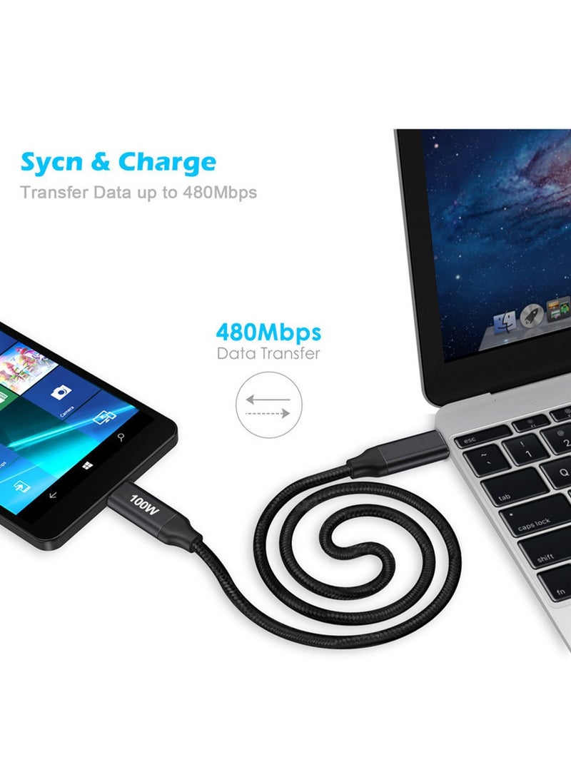 Luttec - 100W USB Type C Cable Nylon Braided USB C to USB C 2.0 Cable (C to C) Compatible For iPhone 16 15 Pro Max iPad Pro Air mini 6 MacBook Pro Air Galaxy S24 S23 Ultra Z Fold Xiaomi Honor OPPO OnePlus1M Black - Image 1