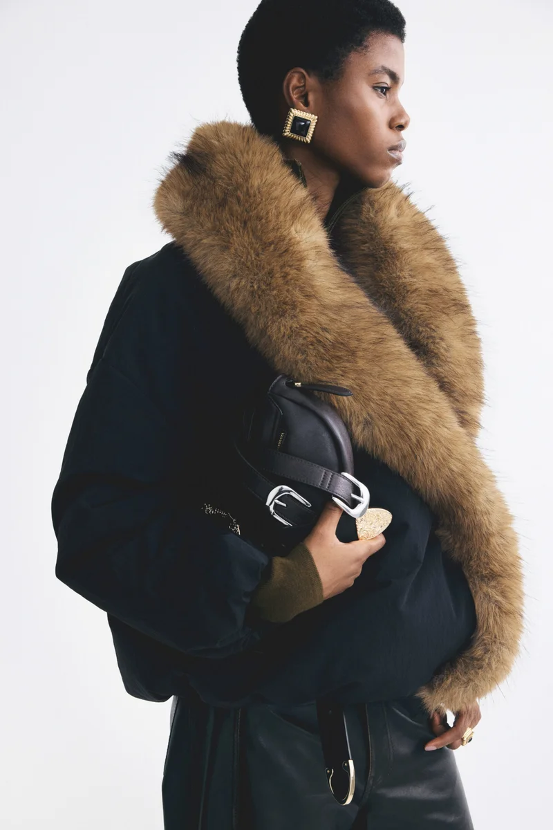 Padded fluffy-collar jacket