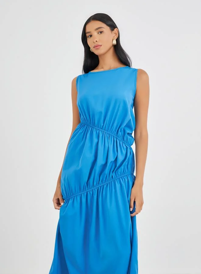 Take Two Take Two Solid Sleeveless Irregular Pleated Detail Midi Dress