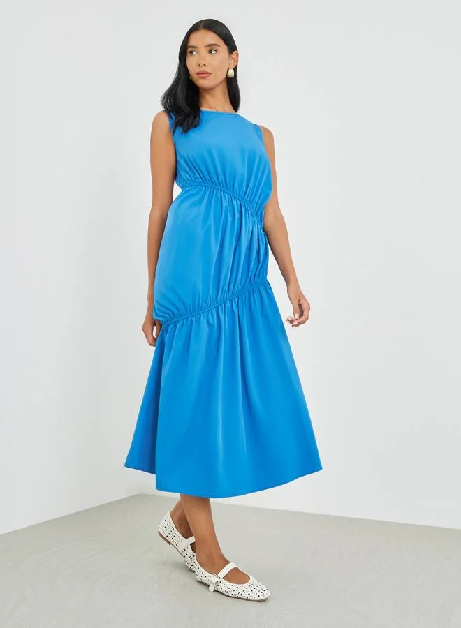 Take Two Take Two Solid Sleeveless Irregular Pleated Detail Midi Dress