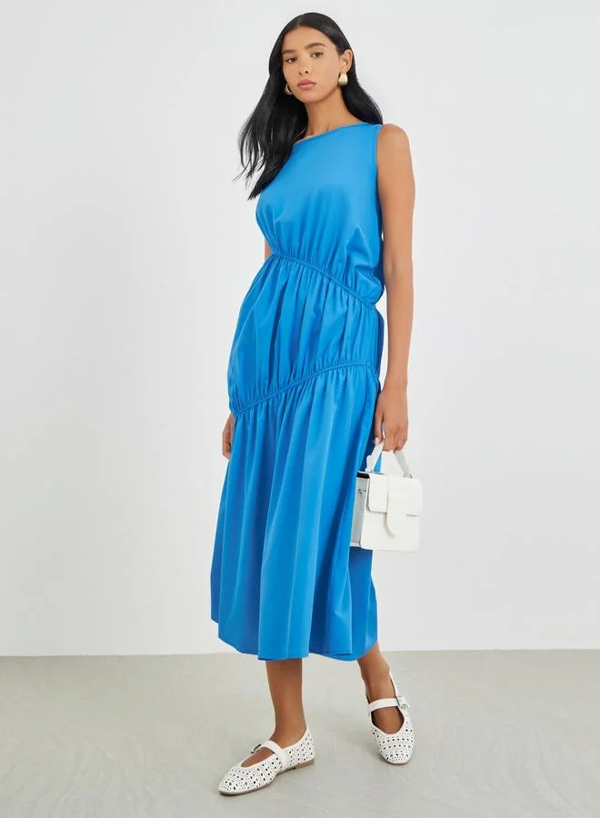 Take Two Take Two Solid Sleeveless Irregular Pleated Detail Midi Dress