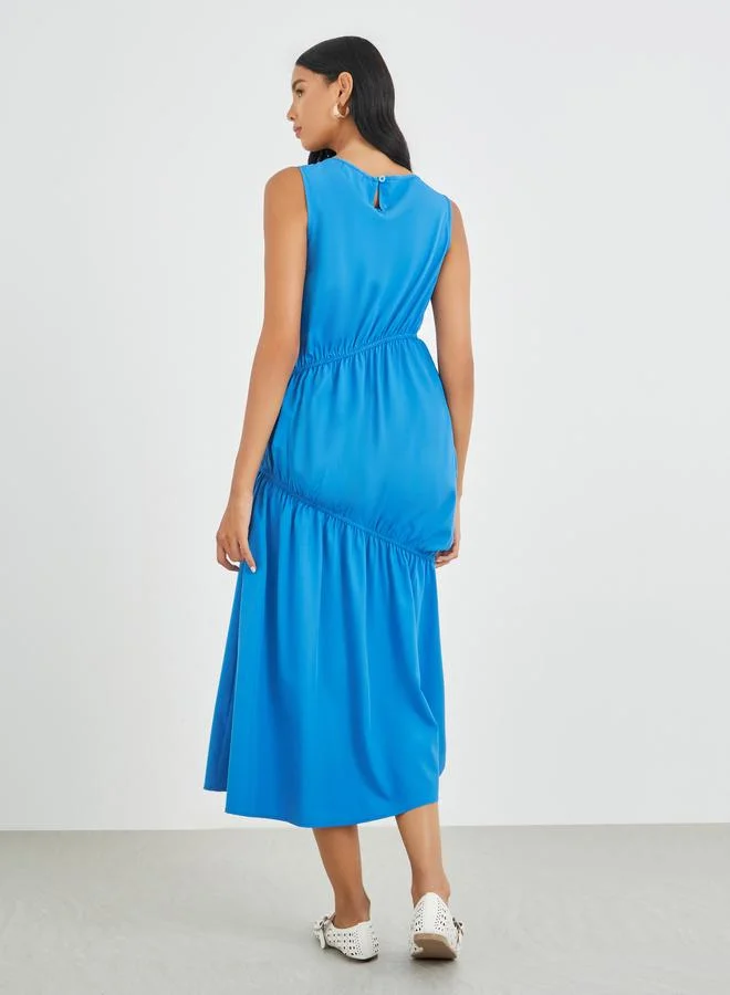Take Two Take Two Solid Sleeveless Irregular Pleated Detail Midi Dress
